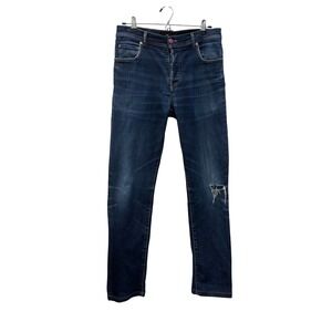 Kiton Napoli Mens Blue Slim Straight Leg Jeans Size 32 Made in Italy Button Fly